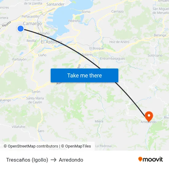 Trescaños (Igollo) to Arredondo map