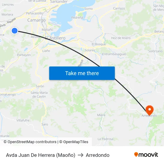 Avda Juan De Herrera (Maoño) to Arredondo map