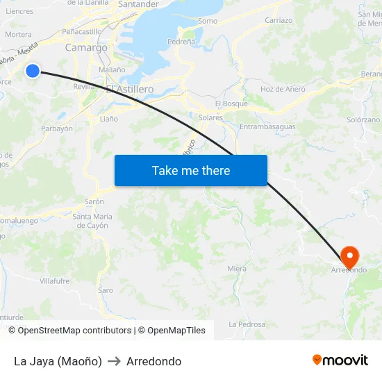 La Jaya (Maoño) to Arredondo map