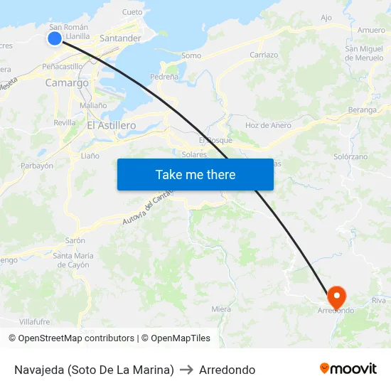Navajeda (Soto De La Marina) to Arredondo map