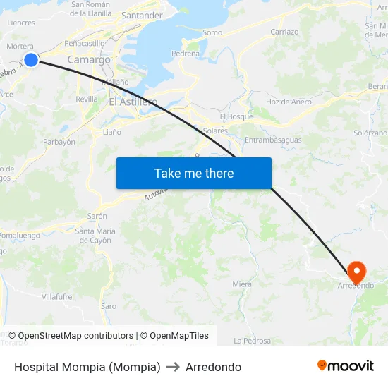 Hospital Mompia (Mompia) to Arredondo map