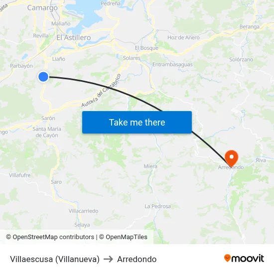 Villaescusa (Villanueva) to Arredondo map