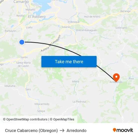 Cruce Cabarceno (Obregon) to Arredondo map