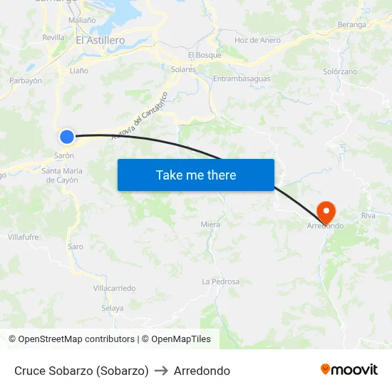 Cruce Sobarzo (Sobarzo) to Arredondo map