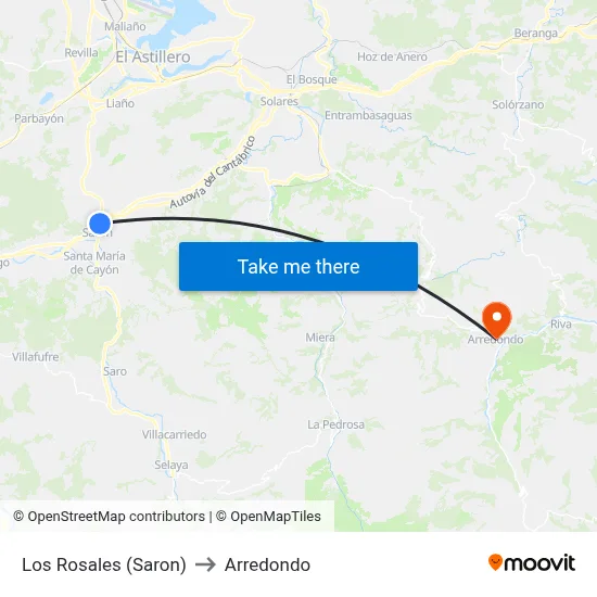 Los Rosales (Saron) to Arredondo map