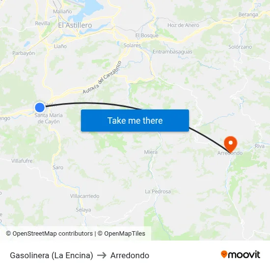 Gasolinera (La Encina) to Arredondo map