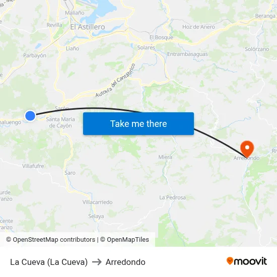 La Cueva (La Cueva) to Arredondo map