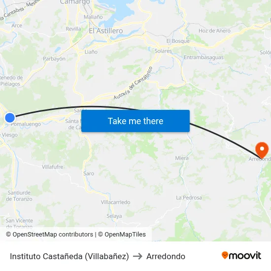 Instituto Castañeda (Villabañez) to Arredondo map