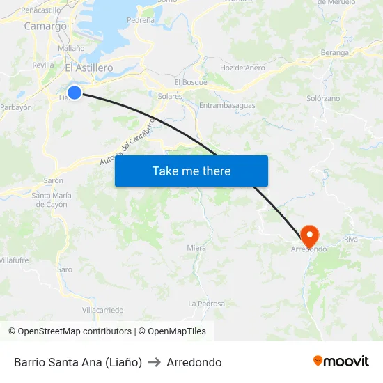 Barrio Santa Ana (Liaño) to Arredondo map