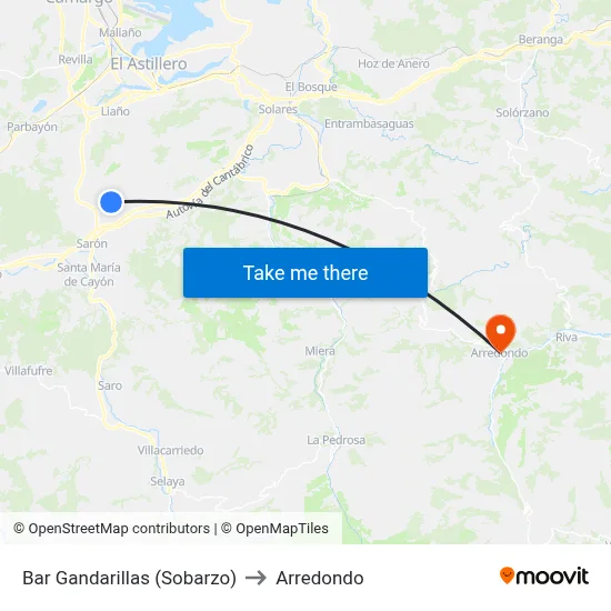 Bar Gandarillas (Sobarzo) to Arredondo map