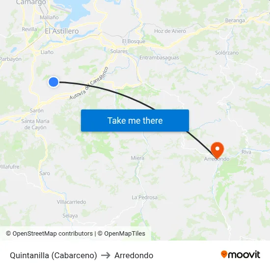 Quintanilla (Cabarceno) to Arredondo map