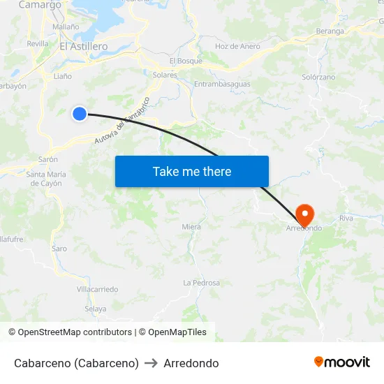 Cabarceno (Cabarceno) to Arredondo map