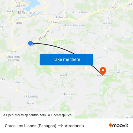 Cruce Los Llanos (Penagos) to Arredondo map
