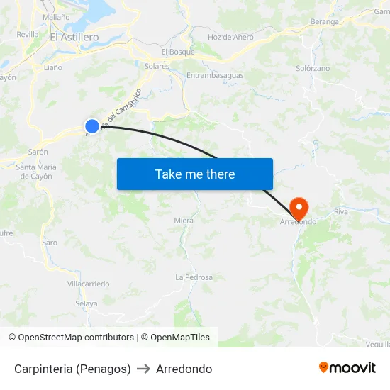 Carpinteria (Penagos) to Arredondo map
