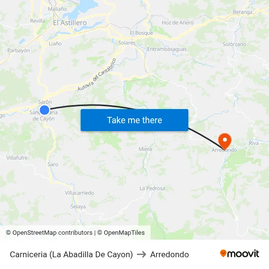 Carniceria (La Abadilla De Cayon) to Arredondo map