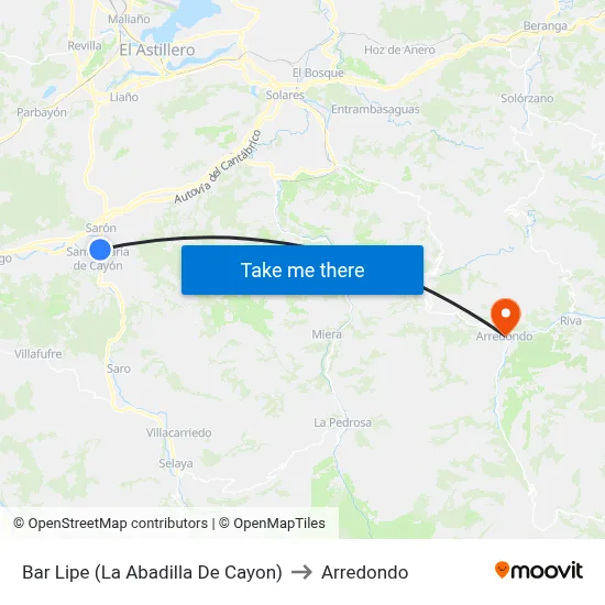 Bar Lipe (La Abadilla De Cayon) to Arredondo map