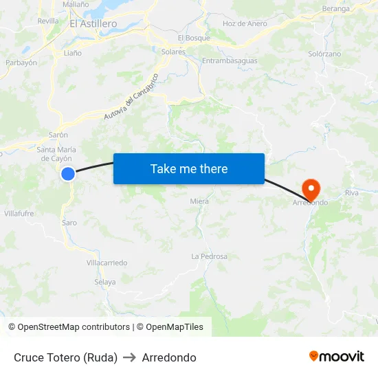 Cruce Totero (Ruda) to Arredondo map