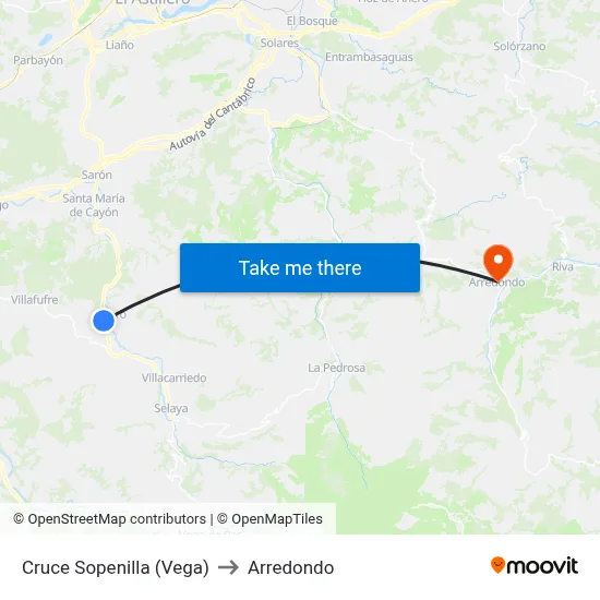 Cruce Sopenilla (Vega) to Arredondo map