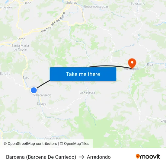 Barcena (Barcena De Carriedo) to Arredondo map