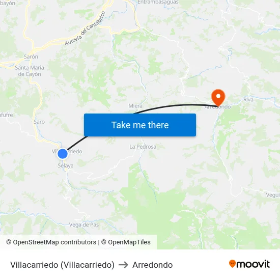 Villacarriedo (Villacarriedo) to Arredondo map