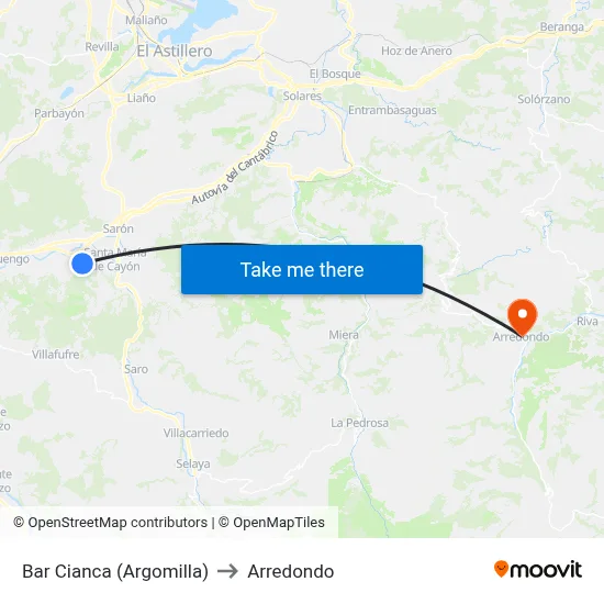 Bar Cianca (Argomilla) to Arredondo map