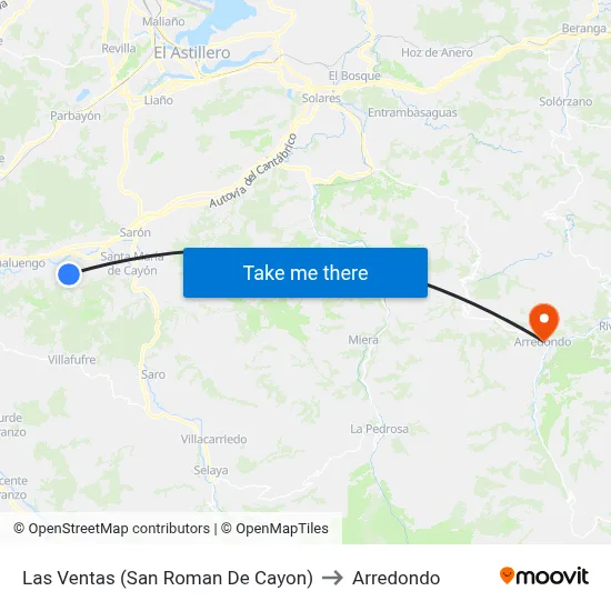 Las Ventas (San Roman De Cayon) to Arredondo map