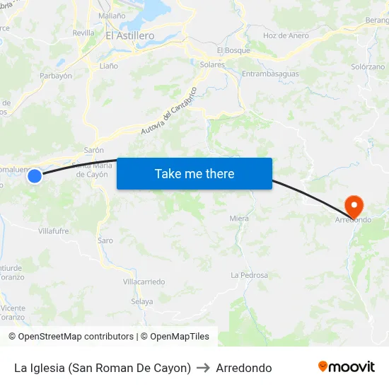 La Iglesia (San Roman De Cayon) to Arredondo map