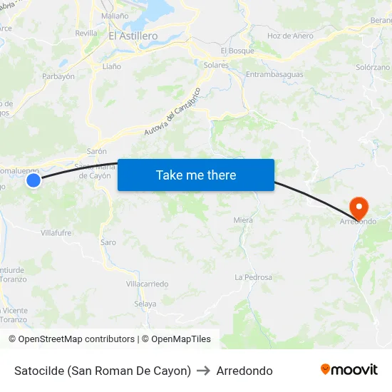 Satocilde (San Roman De Cayon) to Arredondo map