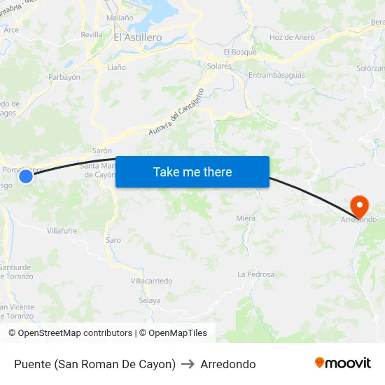 Puente (San Roman De Cayon) to Arredondo map