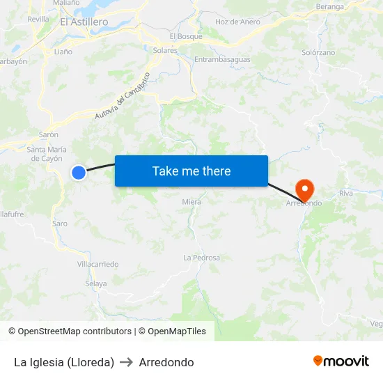 La Iglesia (Lloreda) to Arredondo map