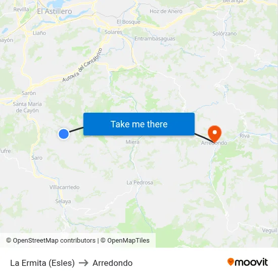 La Ermita (Esles) to Arredondo map