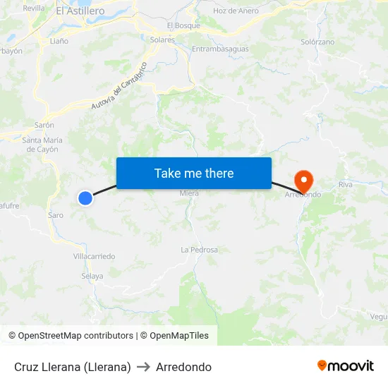 Cruz Llerana (Llerana) to Arredondo map