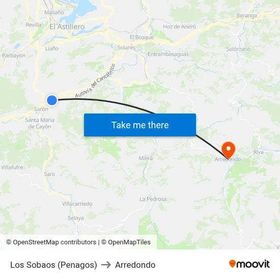 Los Sobaos (Penagos) to Arredondo map