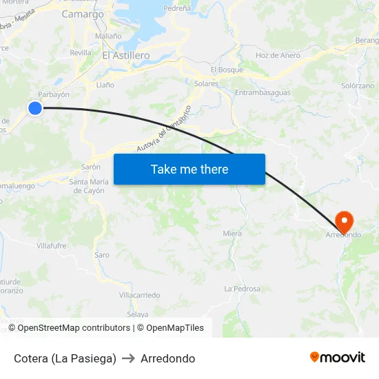 Cotera (La Pasiega) to Arredondo map