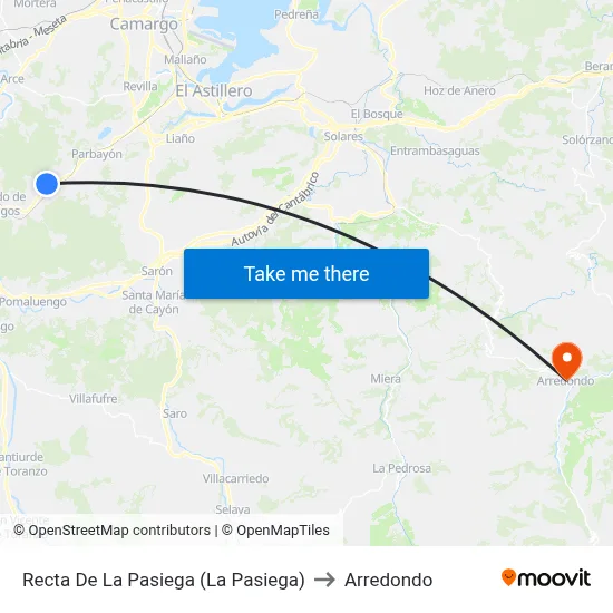 Recta De La Pasiega (La Pasiega) to Arredondo map