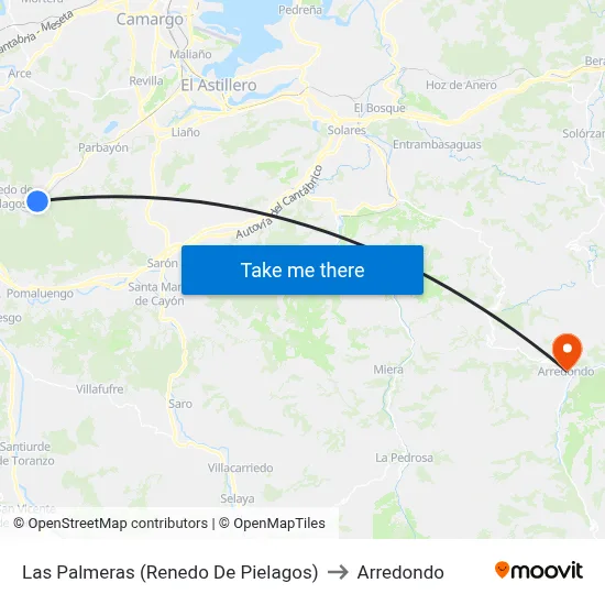 Las Palmeras (Renedo De Pielagos) to Arredondo map