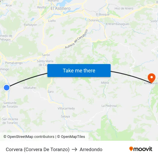 Corvera (Corvera De Toranzo) to Arredondo map