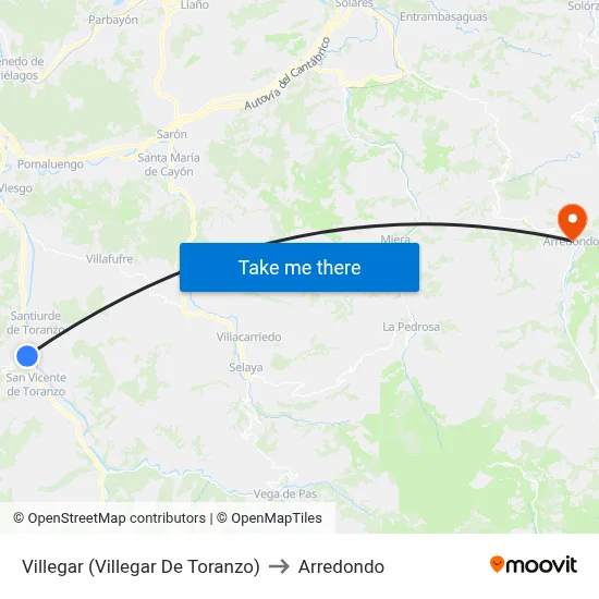 Villegar (Villegar De Toranzo) to Arredondo map