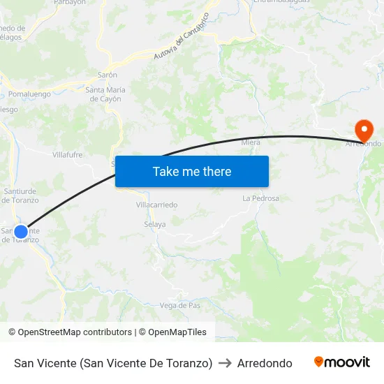 San Vicente (San Vicente De Toranzo) to Arredondo map