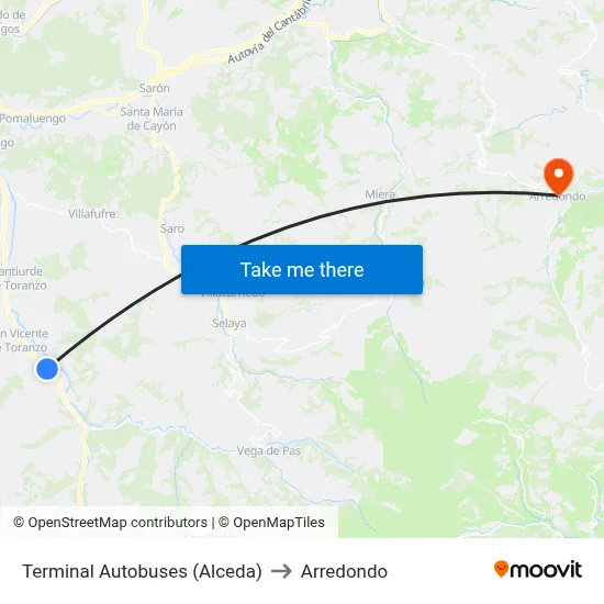 Terminal Autobuses (Alceda) to Arredondo map
