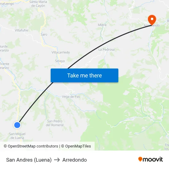 San Andres (Luena) to Arredondo map