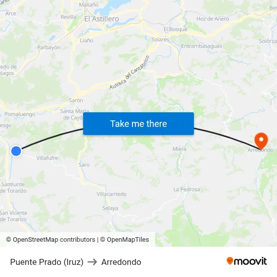 Puente Prado (Iruz) to Arredondo map