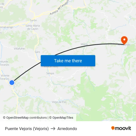 Puente Vejoris (Vejoris) to Arredondo map