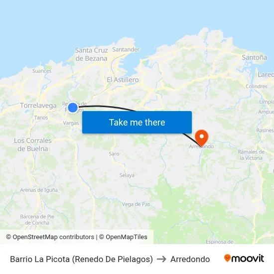 Barrio La Picota (Renedo De Pielagos) to Arredondo map