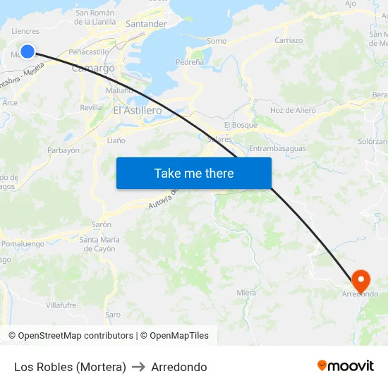 Los Robles (Mortera) to Arredondo map