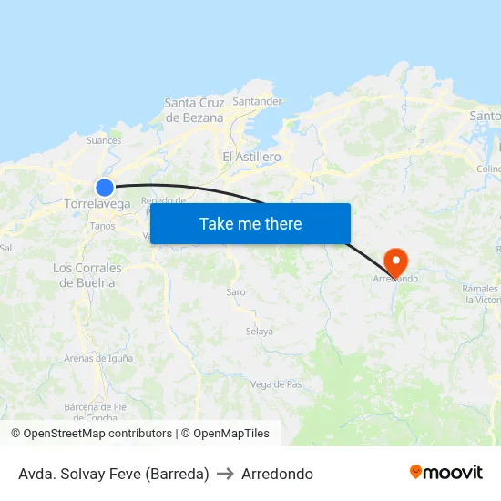 Avda. Solvay Feve (Barreda) to Arredondo map