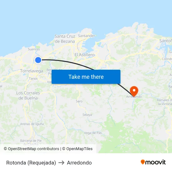 Rotonda (Requejada) to Arredondo map