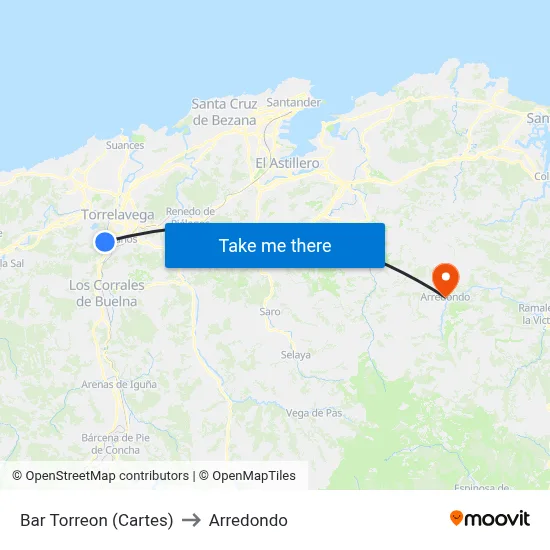 Bar Torreon (Cartes) to Arredondo map
