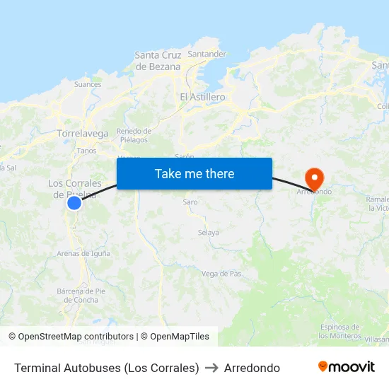 Terminal Corrales (Los Corrales) to Arredondo map