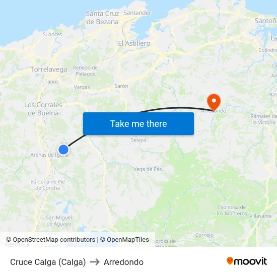 Cruce Calga (Calga) to Arredondo map
